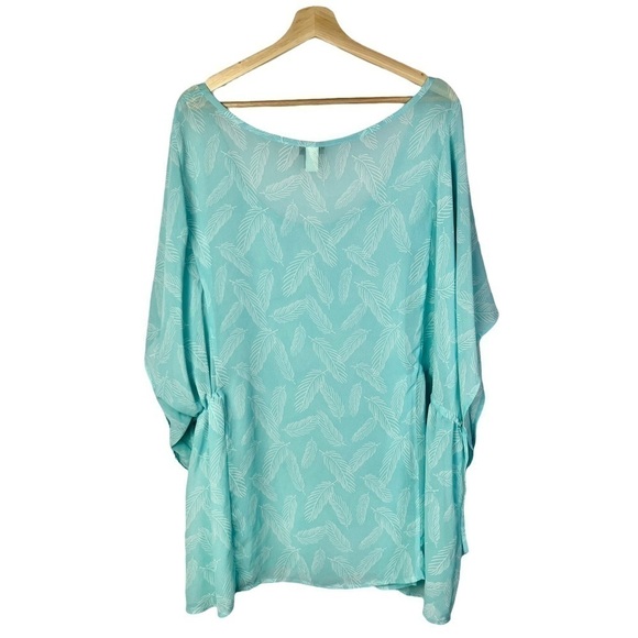 Torrid Light Blue Feather Chiffon Cinched Side Short Sleeve Blouse 2 - Picture 3 of 5